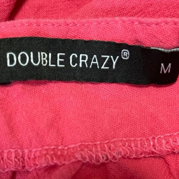 Double Crazy 100% Cotton Pink Plunge V Halter A Line Mini Dress Size M - Picture 3 of 4